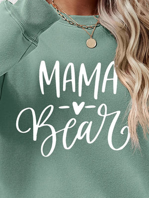 Sage Mama Bear graphic sweatshirt with crew neck and long sleeves.