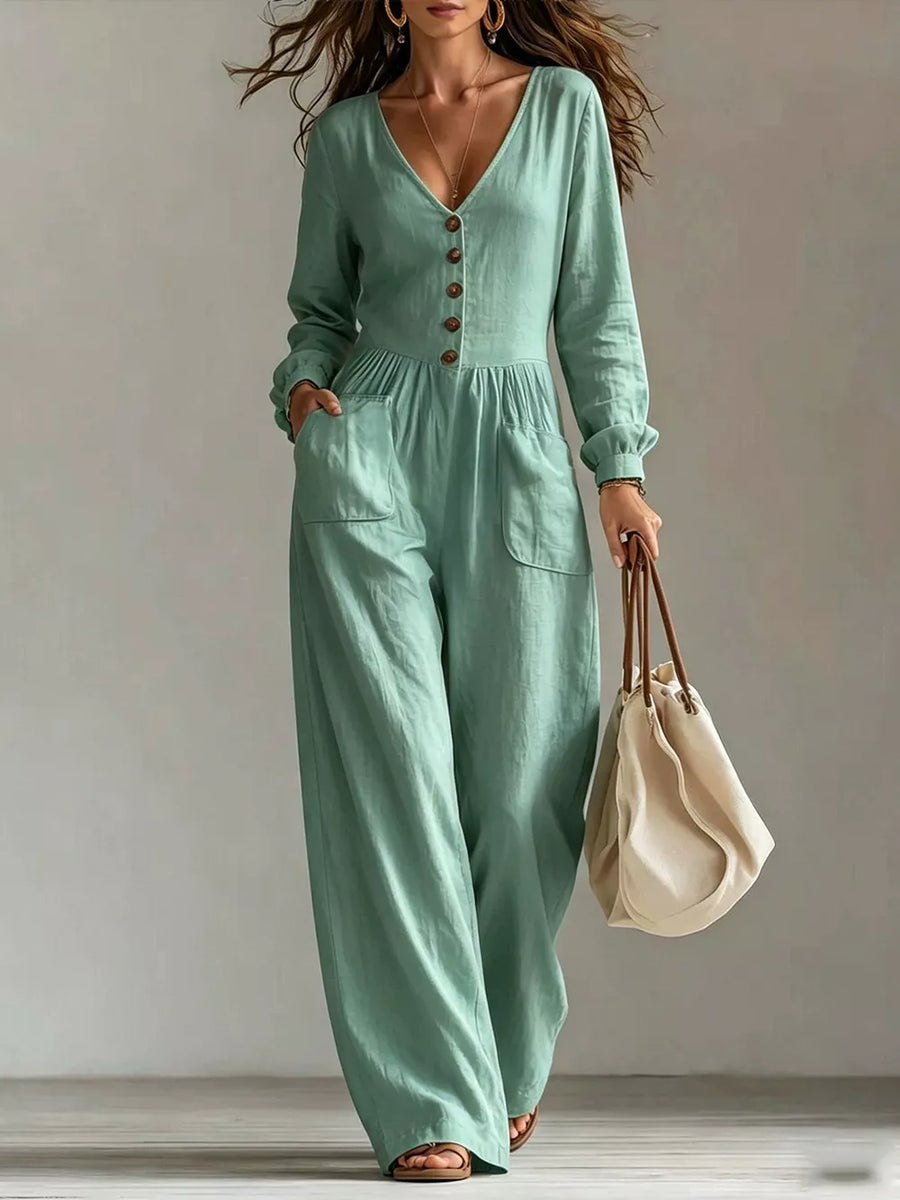 Black jumpsuit with wide-leg and long sleeve