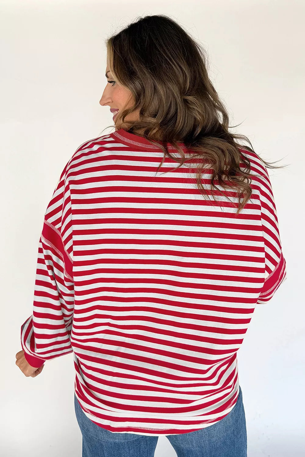 sweatshirt in Deep Red with striped and contrast stitching