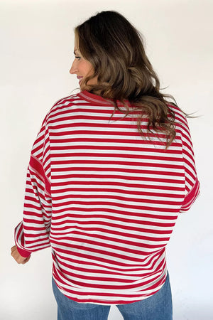 sweatshirt in Deep Red with striped and contrast stitching