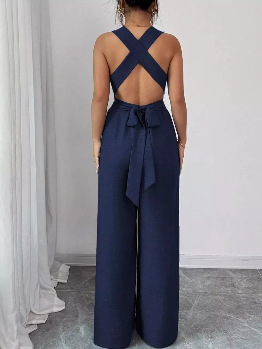 resort jumpsuit in Brown with v-neck