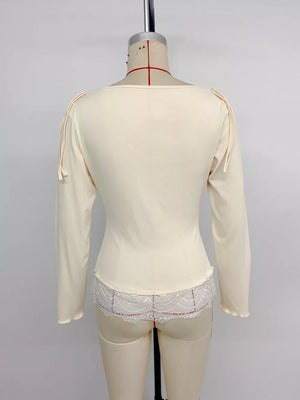 Lace Trim Long Sleeve T-shirt option 7
