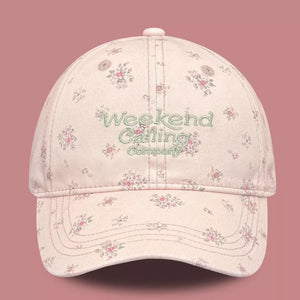 Beige with Floral Print Baseball Cap in Beige