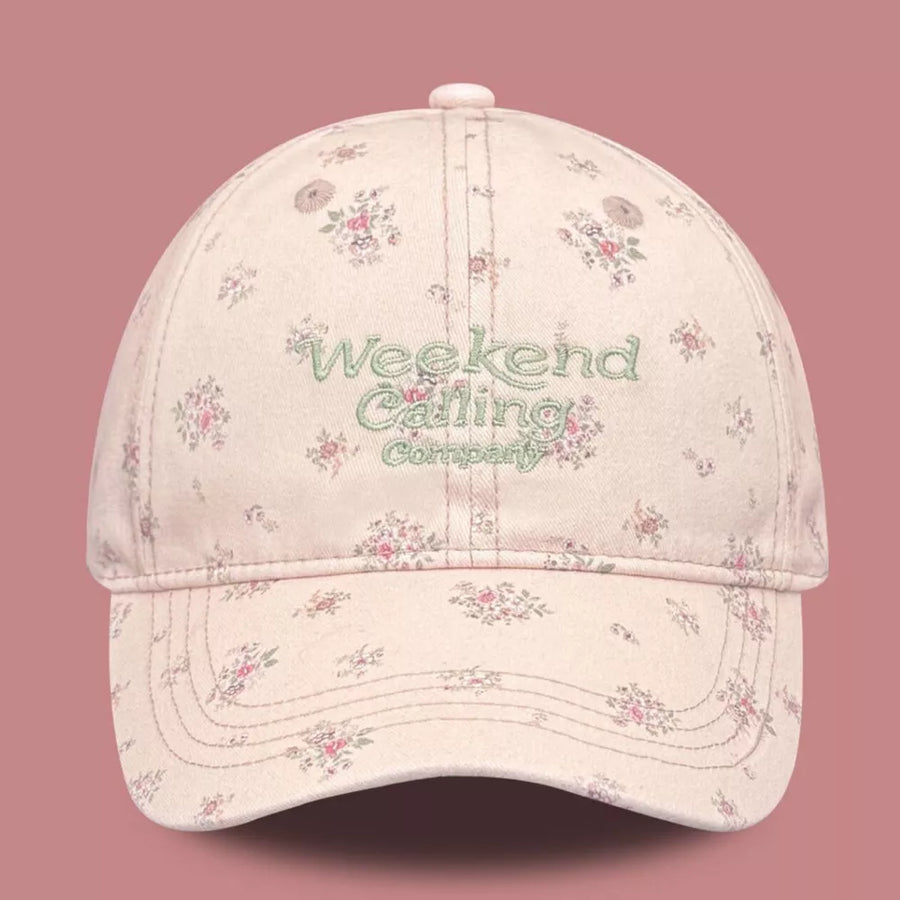 Beige with Floral Print Baseball Cap in Beige