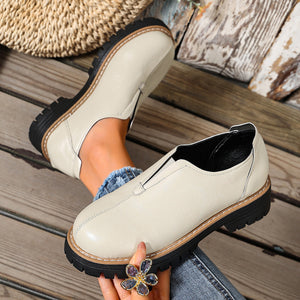 Leather Round Toe Slip-On Loafers in White with round toe