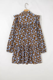 dark brown shirt dress with button-front and long sleeve