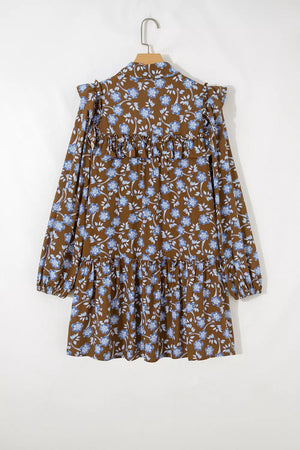 dark brown shirt dress with button-front and long sleeve