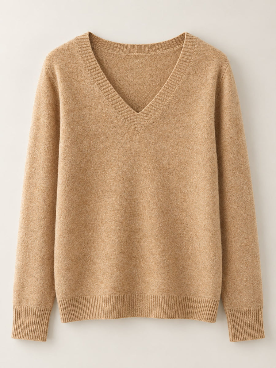 V-Neck Solid Color Sweater in Vibrant Orange with lightweight