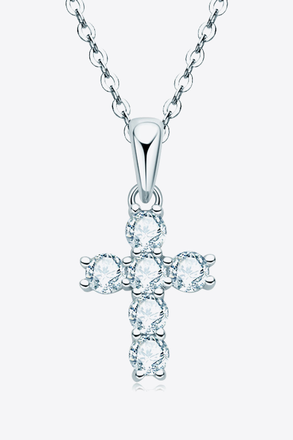 Silver 925 sterling silver cross pendant necklace with clear cubic zirconia stones