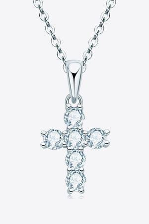 Silver 925 sterling silver cross pendant necklace with clear cubic zirconia stones