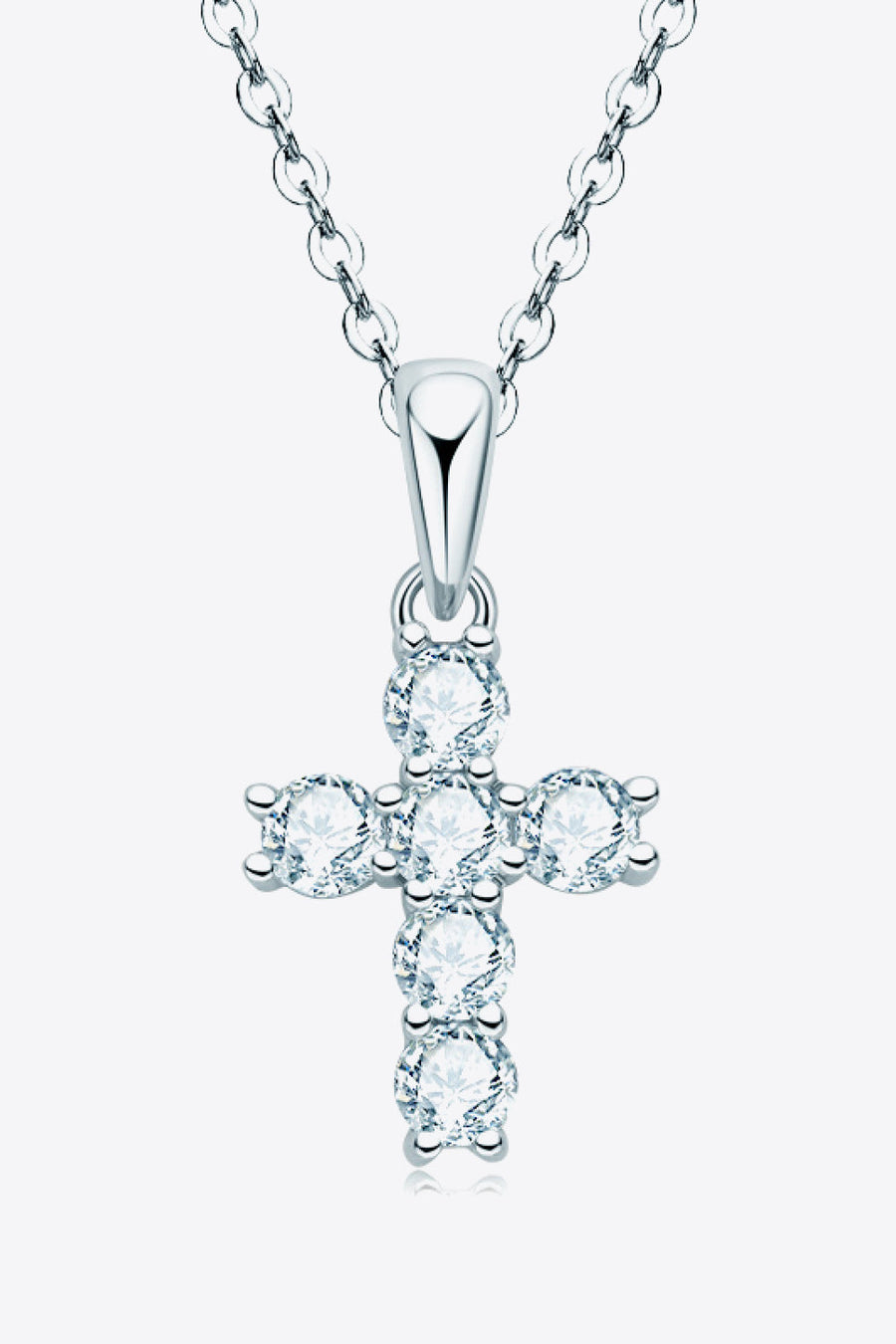 Silver 925 sterling silver cross pendant necklace with clear cubic zirconia stones