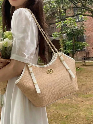 Contrast Trim Adjustable Strap Shoulder Bag in Tan