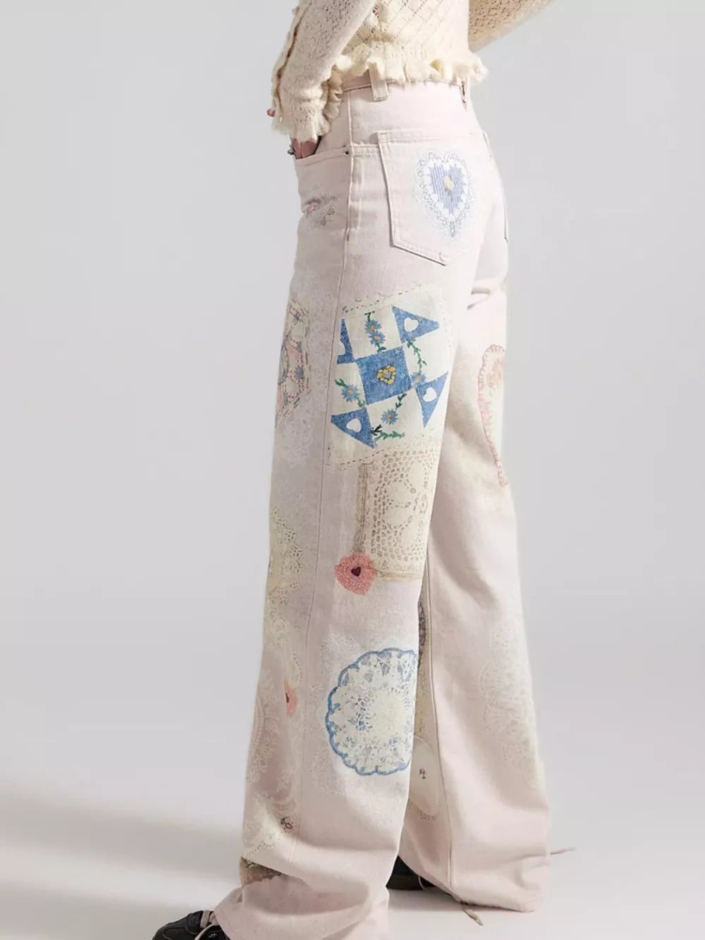 50%cotton, 50%spandex Care instructions: Machine wash cold wide-leg jeans in pale pink with flared silhouette