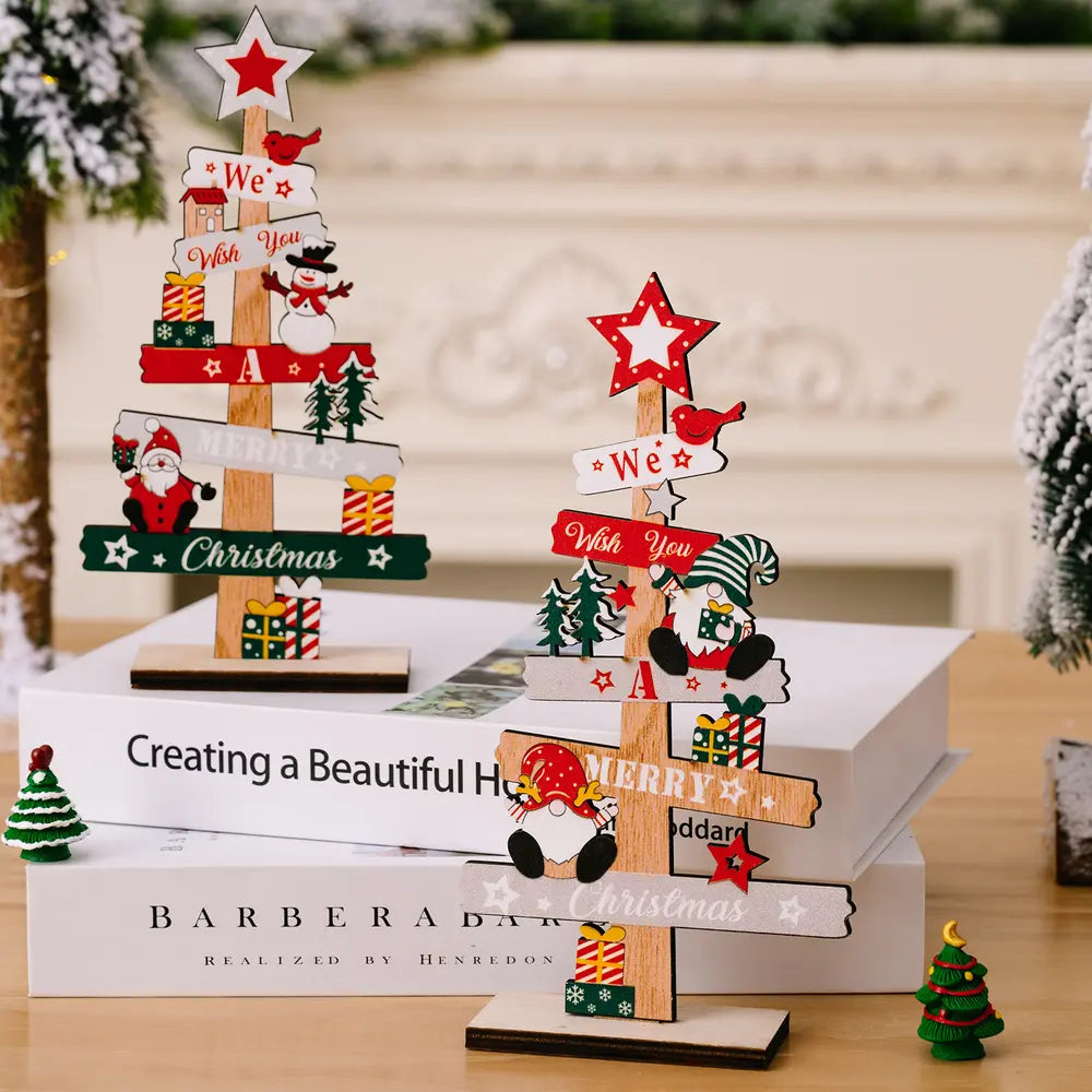 Holiday signpost tabletop decor with Christmas figures and signs, available in Style A and Style B.