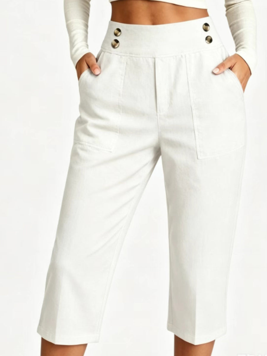 pants in cream featuring pocketed and straight fit