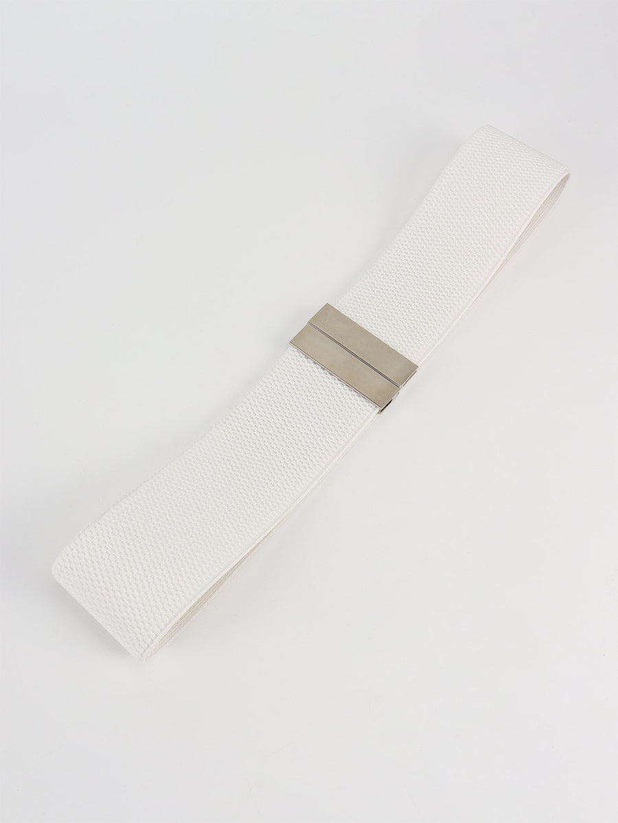 White elastic belt with silver clasp
