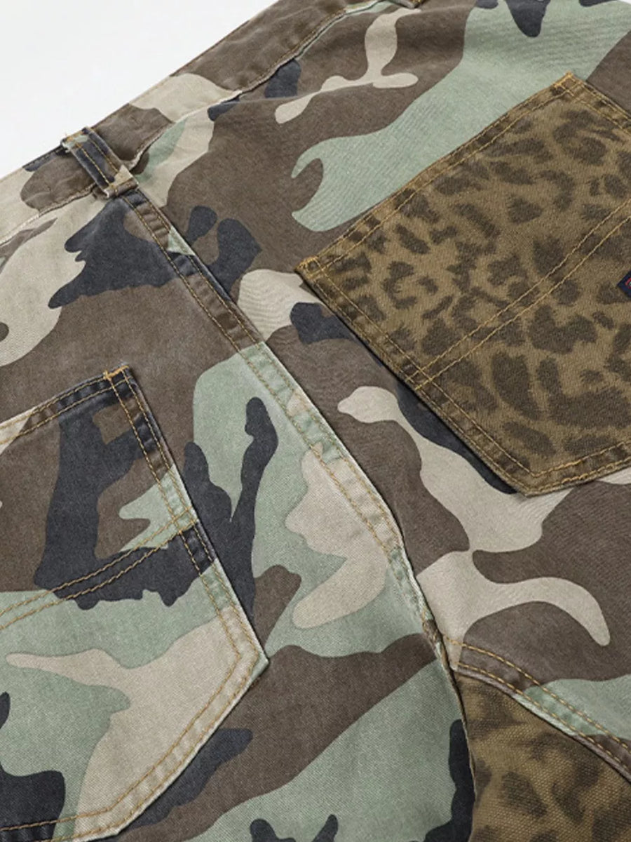 Men's Camouflage Leopard Patchwork Cargo Pants option 6