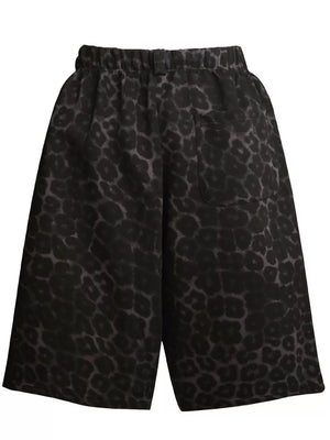Men's grey leopard print sweatpants with elastic waist and back pocket.