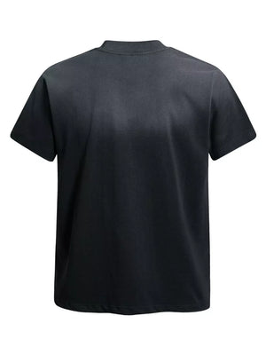 dusty blue t-shirt with graphic print and short sleeve