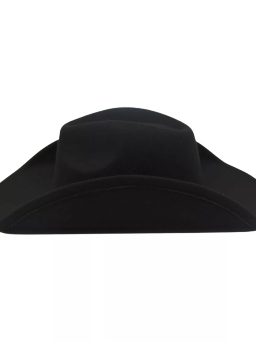 Black polyester cowboy hat with a classic shape and curved brim.
