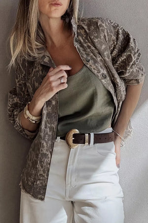 100% cotton Care instructions: Machine wash cold denim jacket in taupe with relaxed silhouette