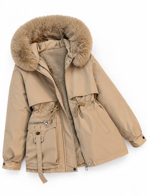 Khaki relaxed parka with hooded