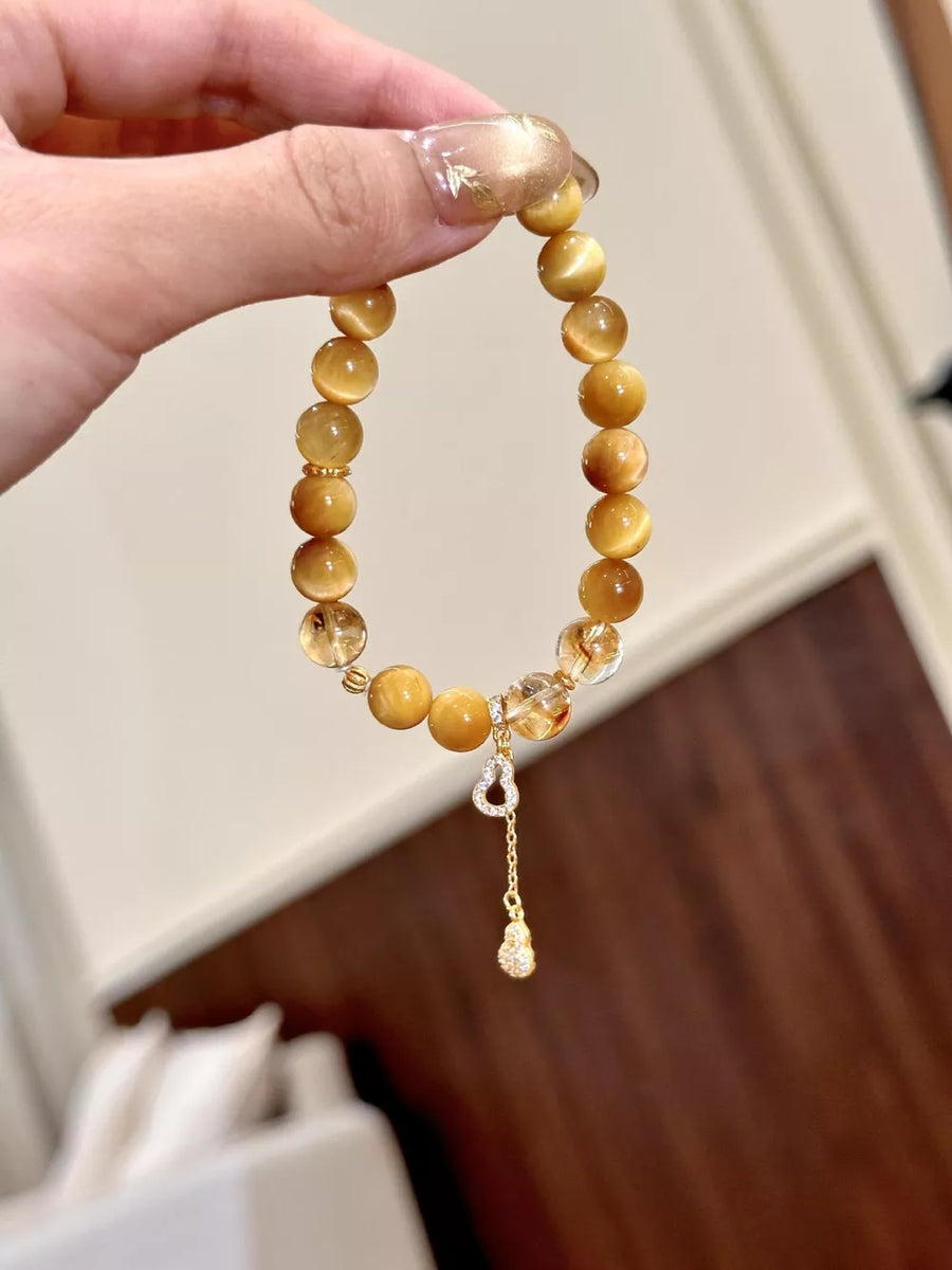 Tiger Eye Beaded Bracelet 18k Gold-plated in golden yellow with beaded
