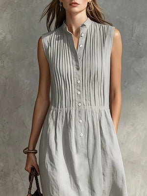 Grey Sleeveless Button Front Midi Dress Plus Size