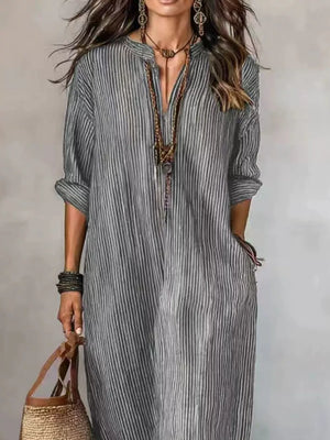 maxi dress featuring striped in off-white with 100% polyester Care instructions: Machine wash cold texture