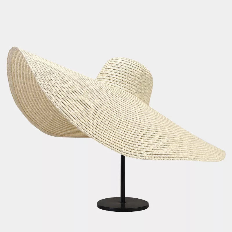 Oversized Wide Brim Straw Sun Hat in Beige with wide brim