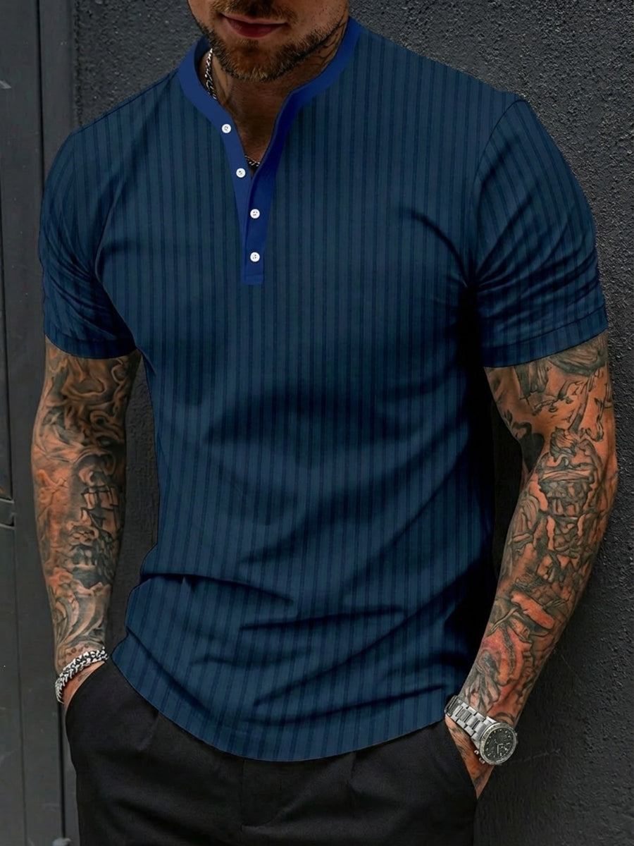 White henley with hip-length and half-button