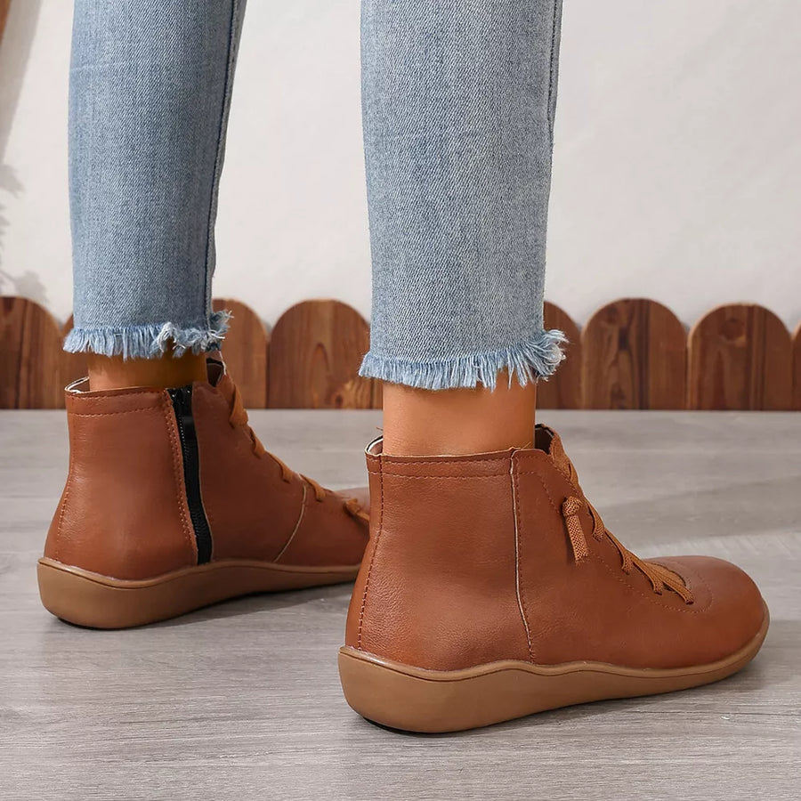 Lace-up Faux Leather Ankle Boots in black