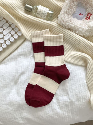 Ribbed Cotton Crew Socks in Style C with ribbed knit