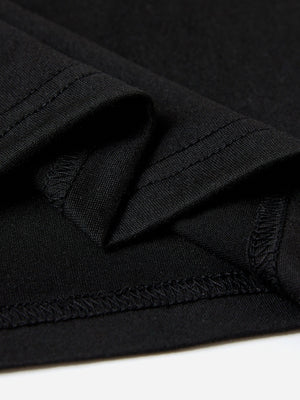 Black polyester t-shirt with visible stitching detail