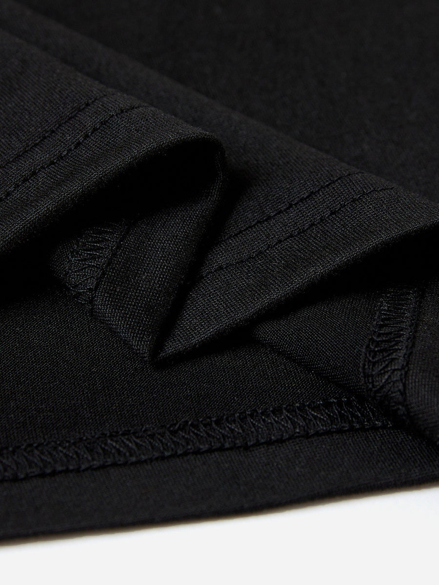 Black polyester t-shirt with visible stitching detail