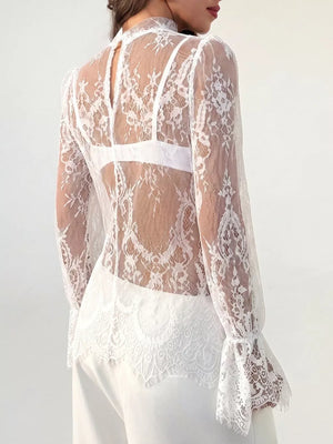 Brown with Lace Flounce Sleeve Top
