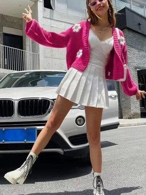 cardigan in Pink Purple with open-front and cropped