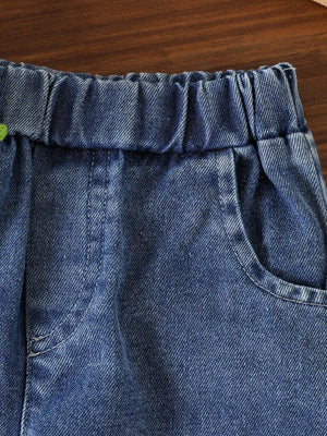 Blue with Children's Bow Tank And Denim Shorts Set in Blue
