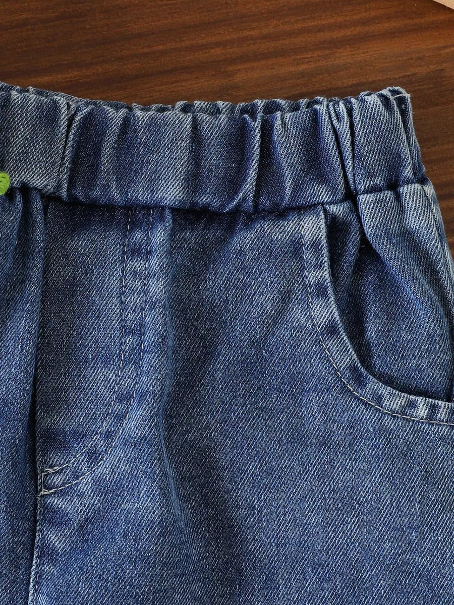 Blue with Children's Bow Tank And Denim Shorts Set in Blue