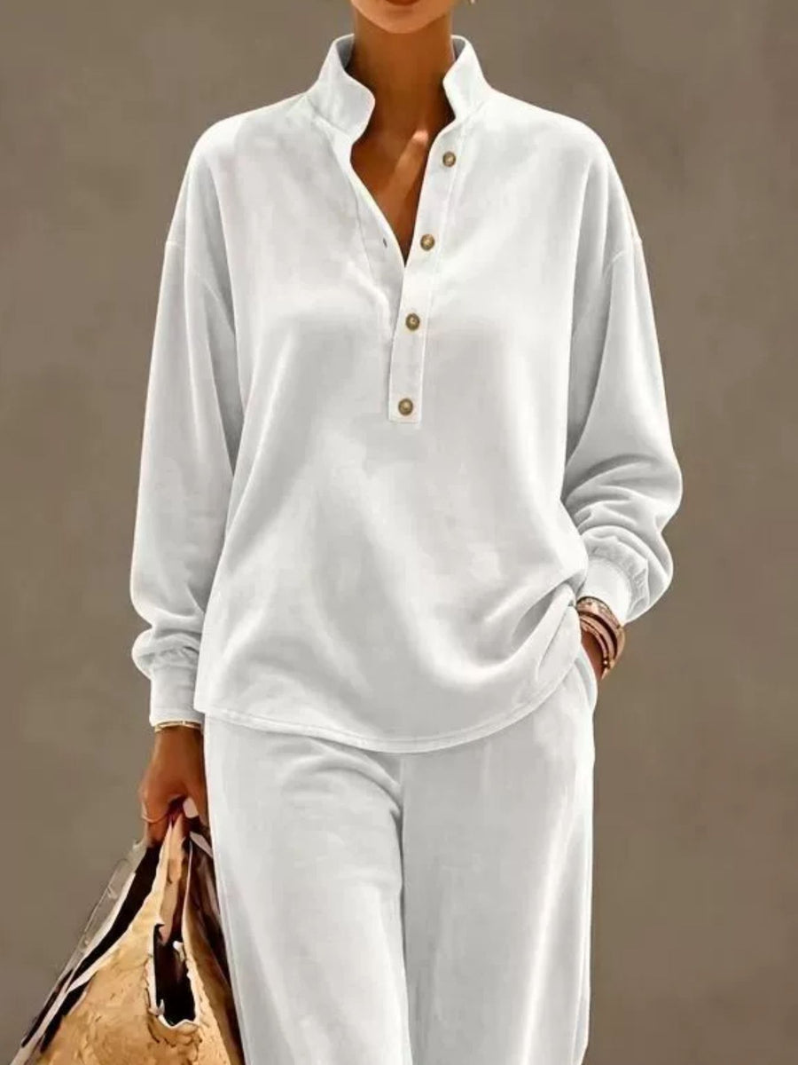 pajama set in Khaki with collared and long sleeve
