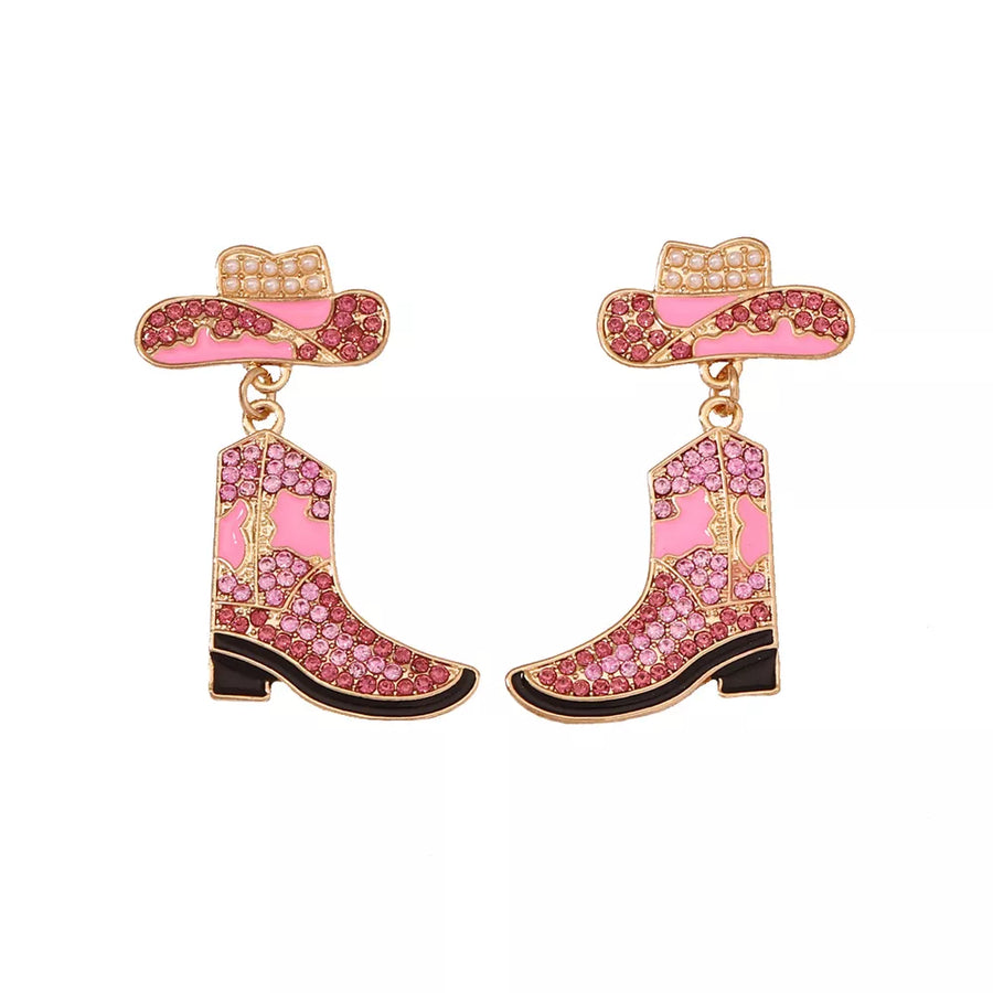 earrings in pink with rhinestone embellishment and 2 inches