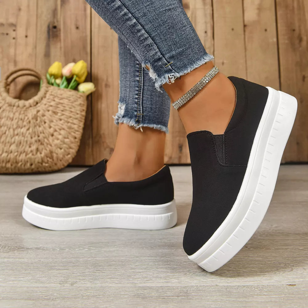 Black with Round Toe Platform Slip-ons