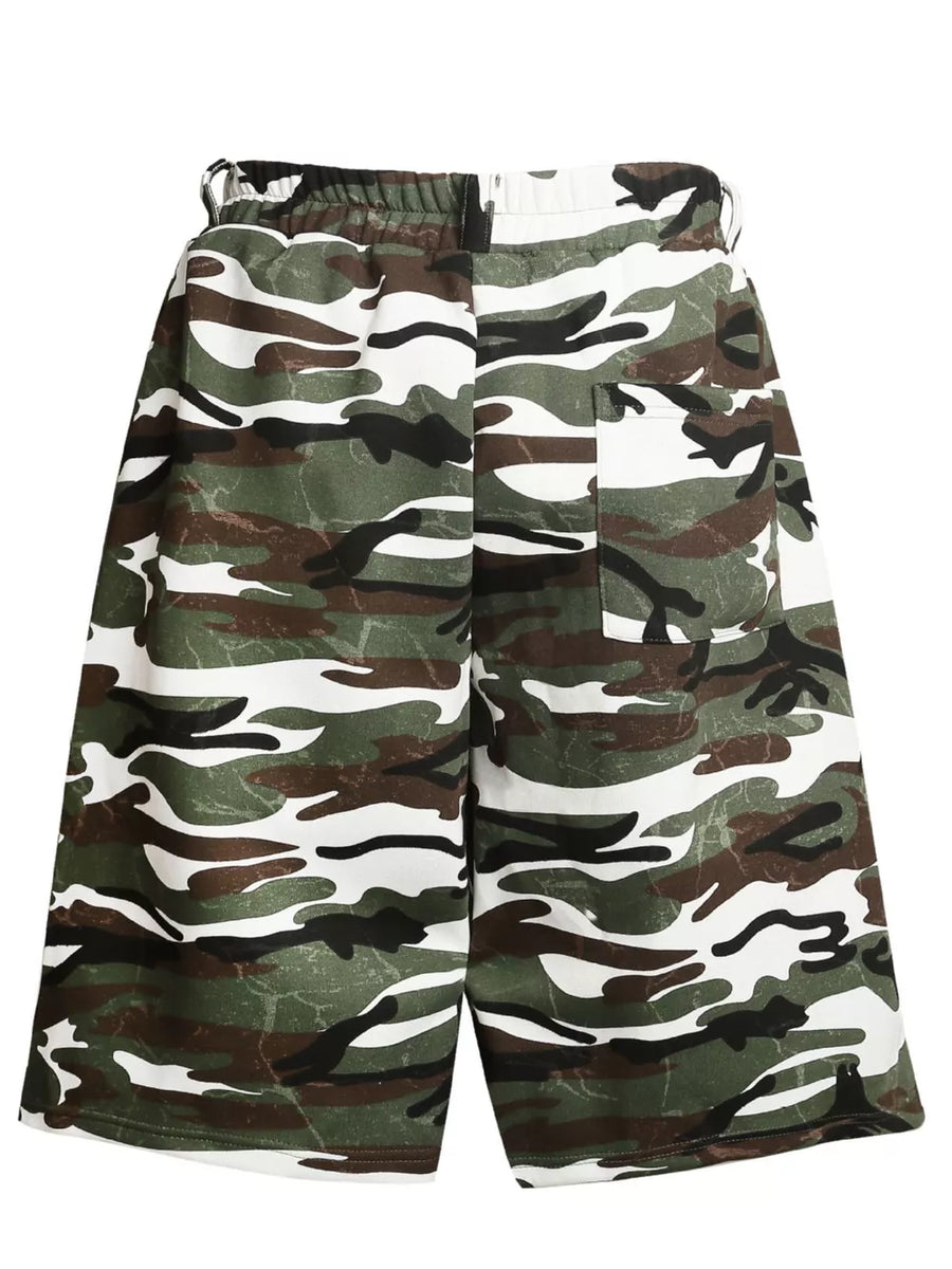 White Men's Camouflage Print Capris