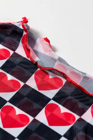 Plaid Heart Mesh Sheer Long Sleeve Top, view 13