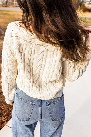 Drop Shoulder Round Neck Cable Knit Sweater option 5