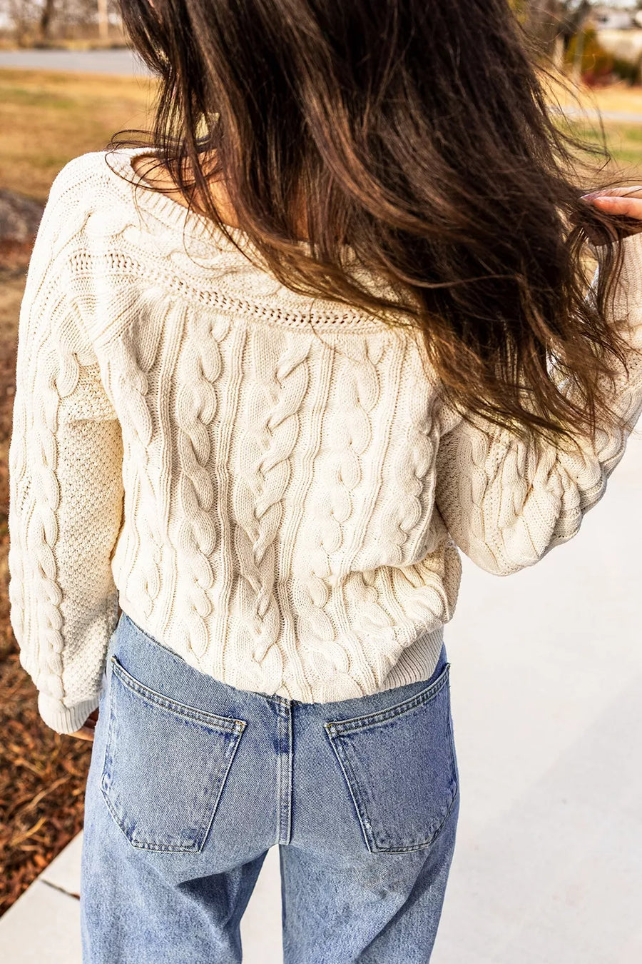 Drop Shoulder Round Neck Cable Knit Sweater option 5