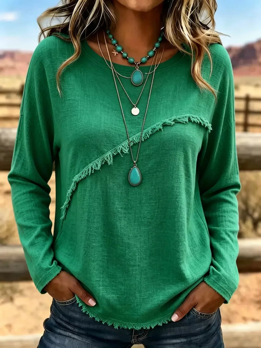 Purple Full Size Fringe Detail Long Sleeve T-shirt Plus Size