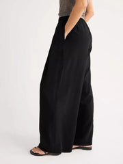 wide-leg pants in dark olive with pocketed and full-length