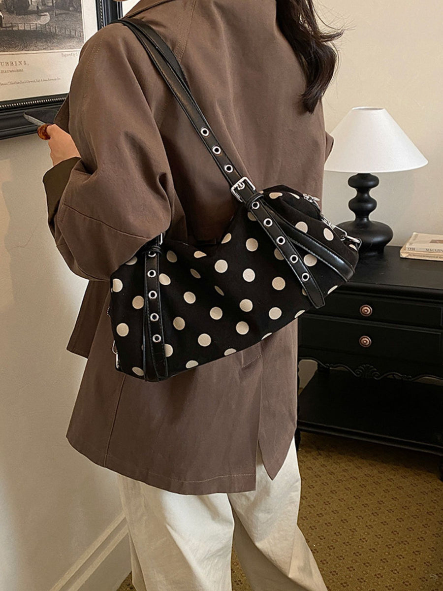 shoulder bag in black with polka dot and polka dot print