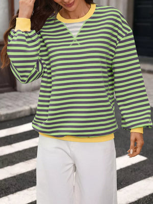 white sweatshirt with pullover and striped